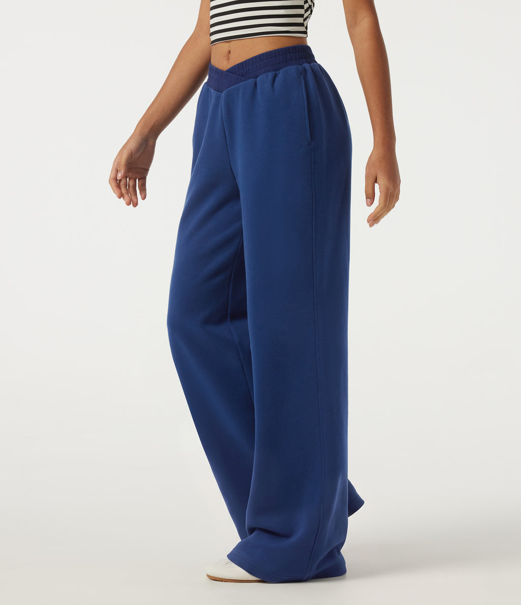 Low Rise Crossover Straight Leg Casual Sweatpants with Pockets — Blueprint — view 3