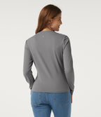 V Neck Long Sleeve Ruched Casual Top — Ultimate Gray — view 2