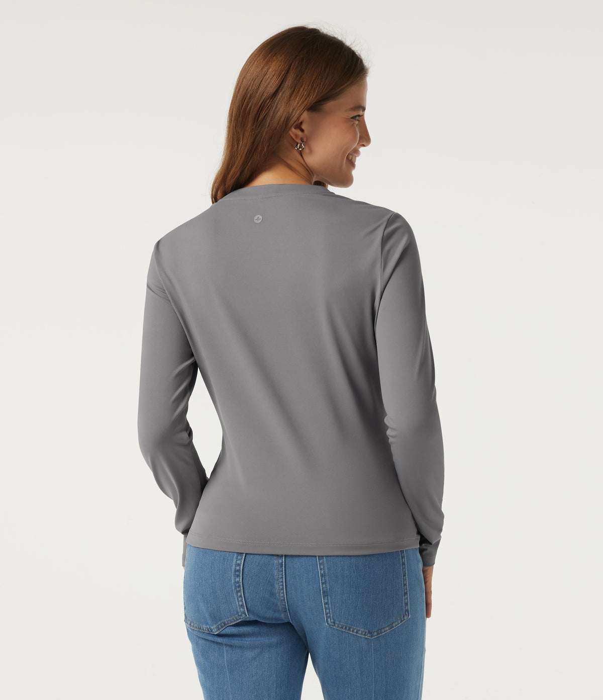 V Neck Long Sleeve Ruched Casual Top — Ultimate Gray — view 2