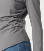 V Neck Long Sleeve Ruched Casual Top — Ultimate Gray — view 6