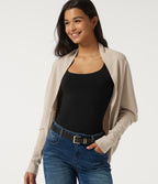 Ribbed Knit Batwing Long Sleeve Curved Hem Casual Cardigan — Fog — view 4