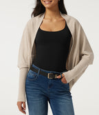 Ribbed Knit Batwing Long Sleeve Curved Hem Casual Cardigan — Fog — view 5