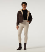 Ribbed Knit High Waisted Skinny Casual Leggings with Pockets — Fog — view 6
