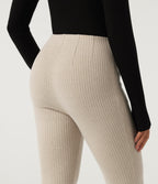 Ribbed Knit High Waisted Skinny Casual Leggings with Pockets — Fog — view 5