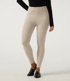 Ribbed Knit High Waisted Skinny Casual Leggings with Pockets — Fog — view 3