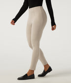 Ribbed Knit High Waisted Skinny Casual Leggings with Pockets — Fog — view 1