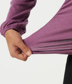 V Neck Puff Long Sleeve Ruched Work Top — Red Violet Floral Yarn — view 6