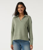 SpacerTek Lapel Long Sleeve Slit Hem Casual Sweatshirt — Asparagus — view 4