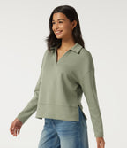 SpacerTek Lapel Long Sleeve Slit Hem Casual Sweatshirt — Asparagus — view 3