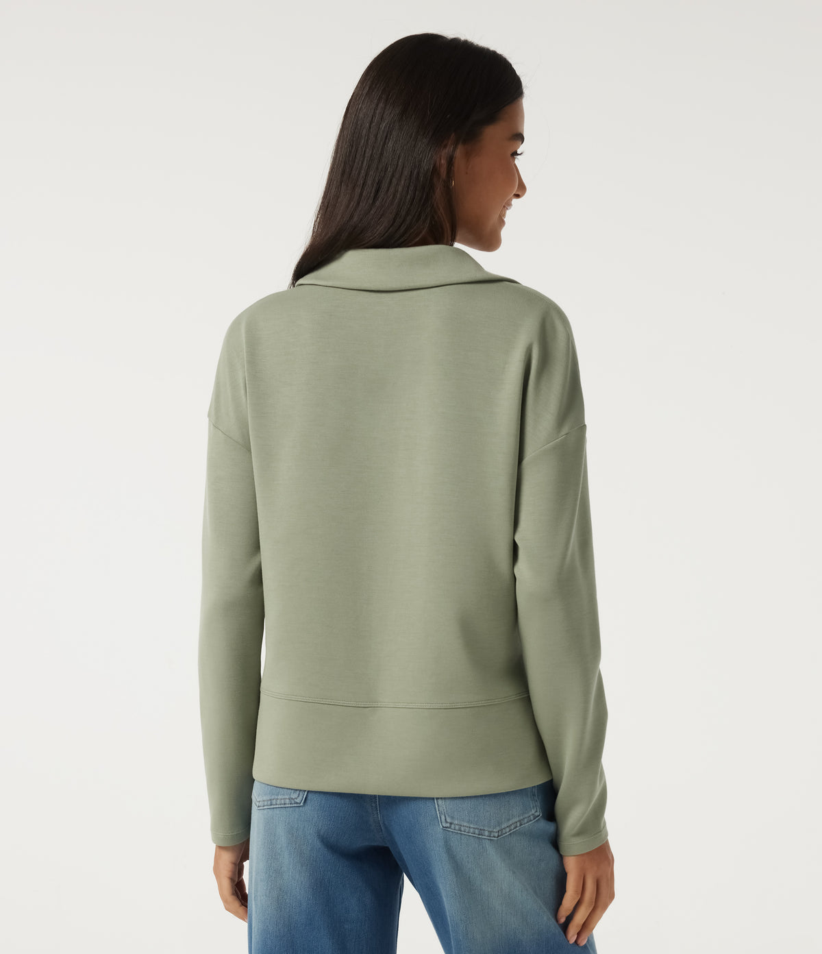 SpacerTek Lapel Long Sleeve Slit Hem Casual Sweatshirt — Asparagus — view 2