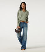SpacerTek Lapel Long Sleeve Slit Hem Casual Sweatshirt — Asparagus — view 8