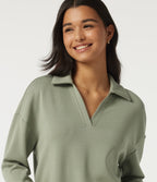 SpacerTek Lapel Long Sleeve Slit Hem Casual Sweatshirt — Asparagus — view 5