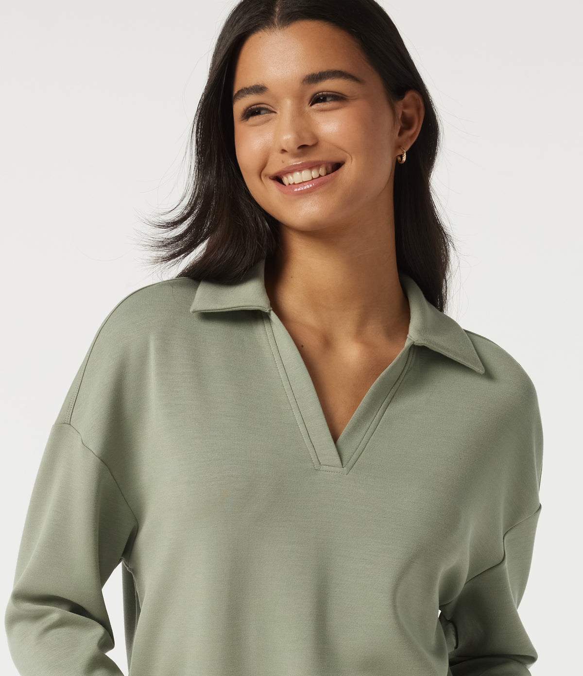 SpacerTek Lapel Long Sleeve Slit Hem Casual Sweatshirt — Asparagus — view 5