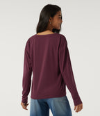 Henley Neck Long Sleeve Ruched Quick Dry Work Top — Tibetan Red — view 2