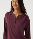 Henley Neck Long Sleeve Ruched Quick Dry Work Top — Tibetan Red — view 5
