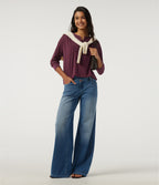 Henley Neck Long Sleeve Ruched Quick Dry Work Top — Tibetan Red — view 6