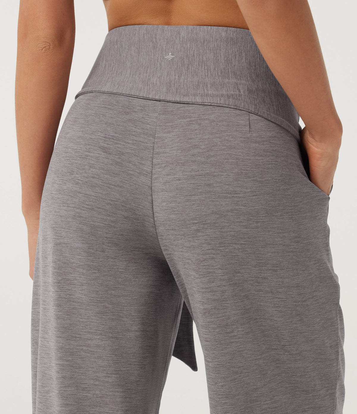 Mid Rise Straight Leg Tie Front Wrapped Yoga Trousers with Pockets — Mottled Earth Gray — view 5