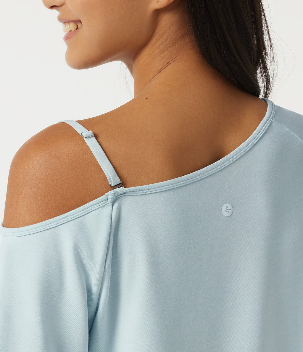 One Shoulder Raglan Short Sleeve Casual T-Shirt — Daybreak Tide — view 6