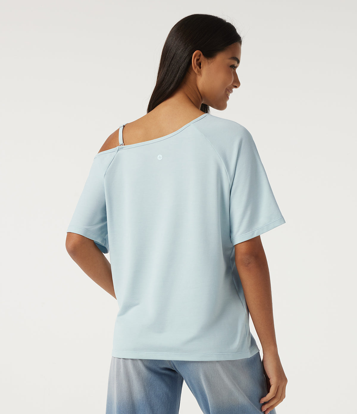 One Shoulder Raglan Short Sleeve Casual T-Shirt — Daybreak Tide — view 2