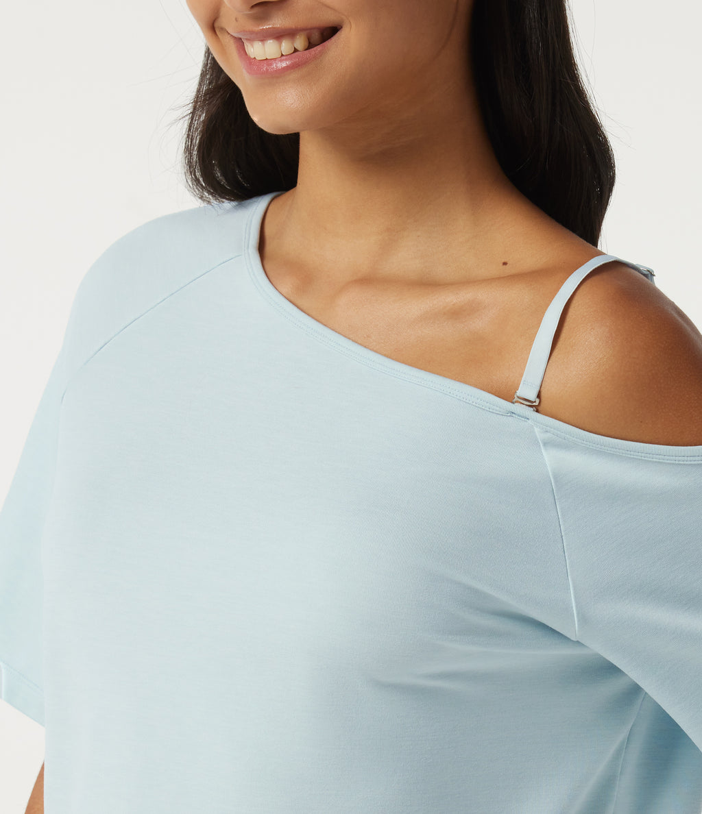 One Shoulder Raglan Short Sleeve Casual T-Shirt — Daybreak Tide — view 5