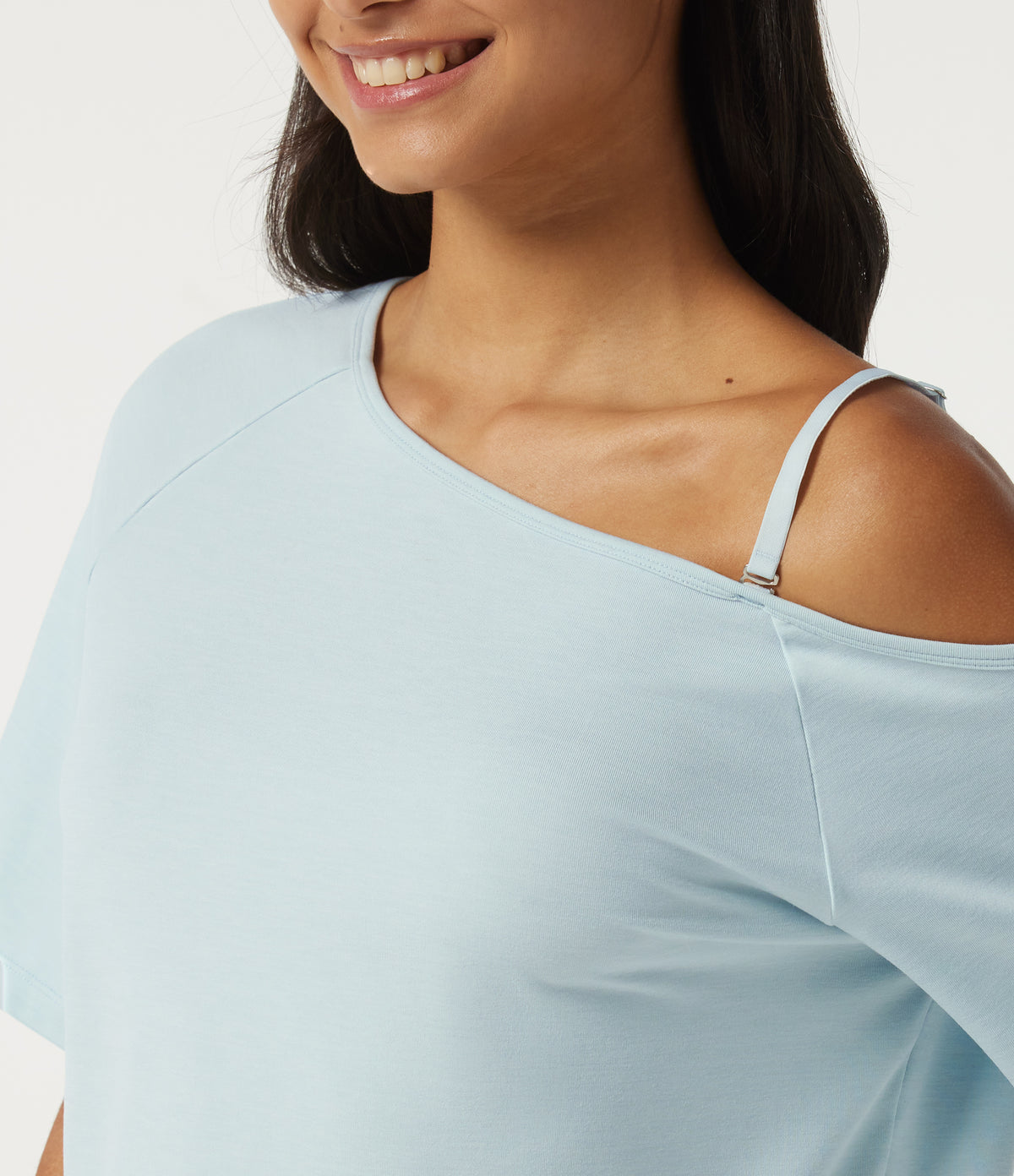 One Shoulder Raglan Short Sleeve Casual T-Shirt — Daybreak Tide — view 5