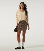 High Waisted Plaid 2-in-1 A-Line Corduroy Mini Casual Skirt — Cocoa Tartan — view 7