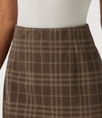 High Waisted Plaid 2-in-1 A-Line Corduroy Mini Casual Skirt — Cocoa Tartan — view 5