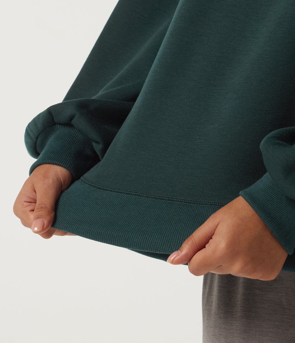 Round Neck Long Sleeve Fleece Casual Sweatshirt — Darkest Spruce — view 7