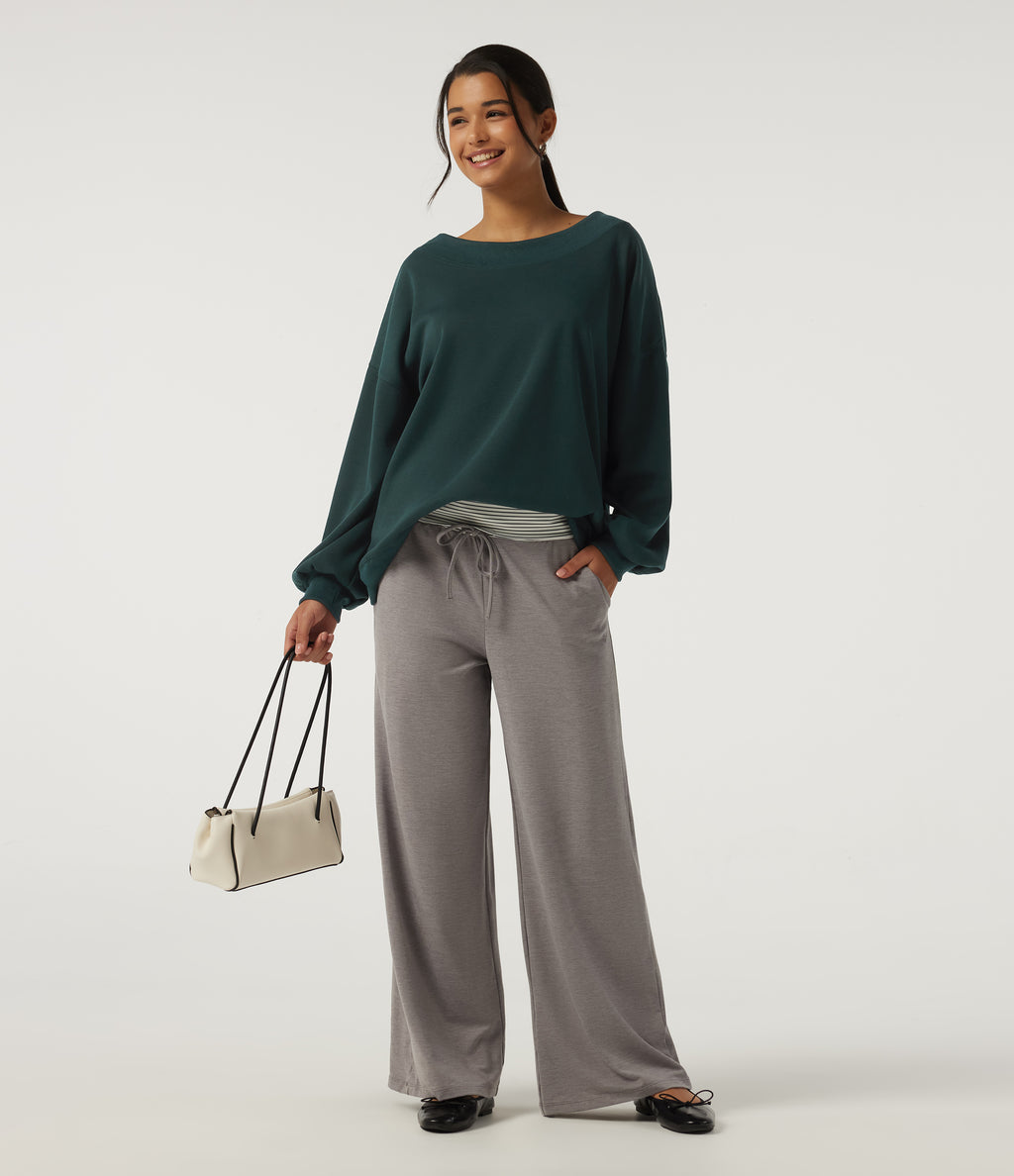 Round Neck Long Sleeve Fleece Casual Sweatshirt — Darkest Spruce — view 8