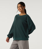 Round Neck Long Sleeve Fleece Casual Sweatshirt — Darkest Spruce — view 3
