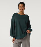 Round Neck Long Sleeve Fleece Casual Sweatshirt — Darkest Spruce — view 4