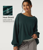 Round Neck Long Sleeve Fleece Casual Sweatshirt — Darkest Spruce — view 1