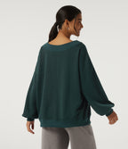 Round Neck Long Sleeve Fleece Casual Sweatshirt — Darkest Spruce — view 2