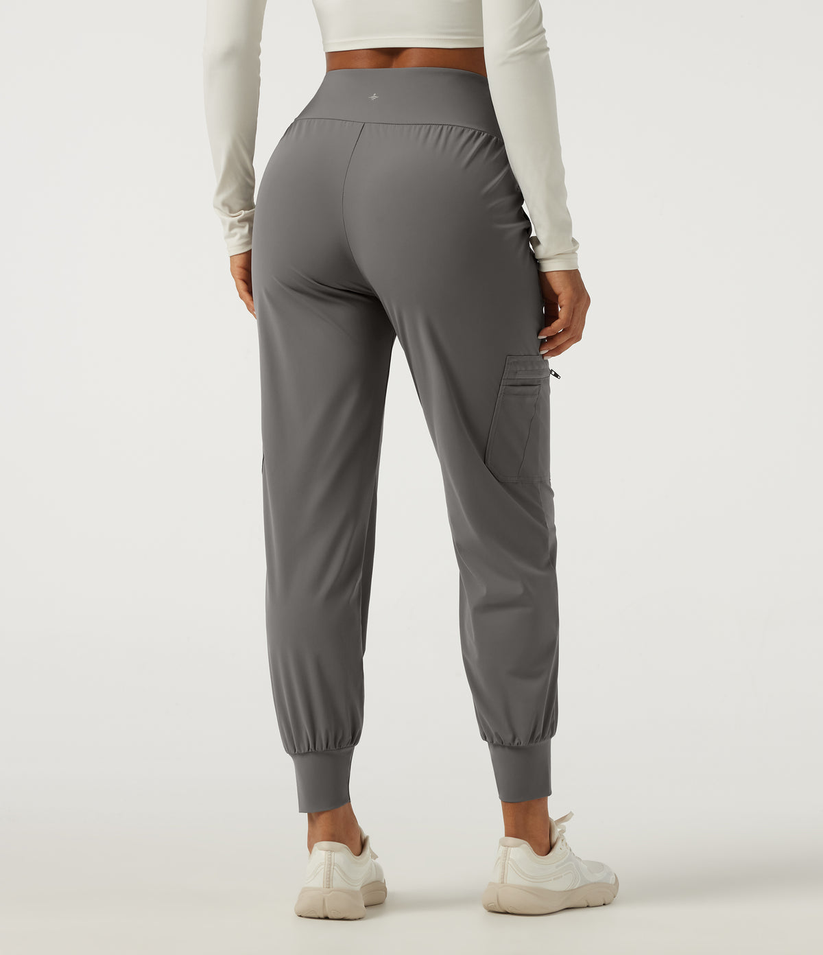 Wrinkle Recovery Quick Dry High Waisted Tapered Workout Joggers with Pockets — Steel Gray — view 2