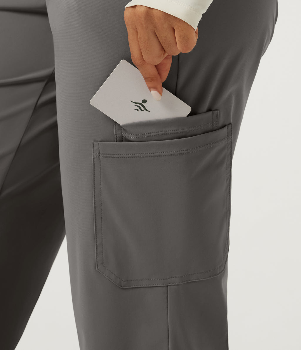 Wrinkle Recovery Quick Dry High Waisted Tapered Workout Joggers with Pockets — Steel Gray — view 6
