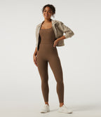 Ribbed Square Neck Sleeveless Yoga Jumpsuit with Built-in Bra — Bison — view 8