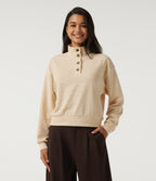 Mock Neck Long Sleeve Waffle Casual Sweatshirt — Almond Oil — view 1