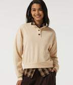 Mock Neck Long Sleeve Waffle Casual Sweatshirt — Almond Oil — view 4
