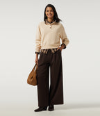 Mock Neck Long Sleeve Waffle Casual Sweatshirt — Almond Oil — view 6