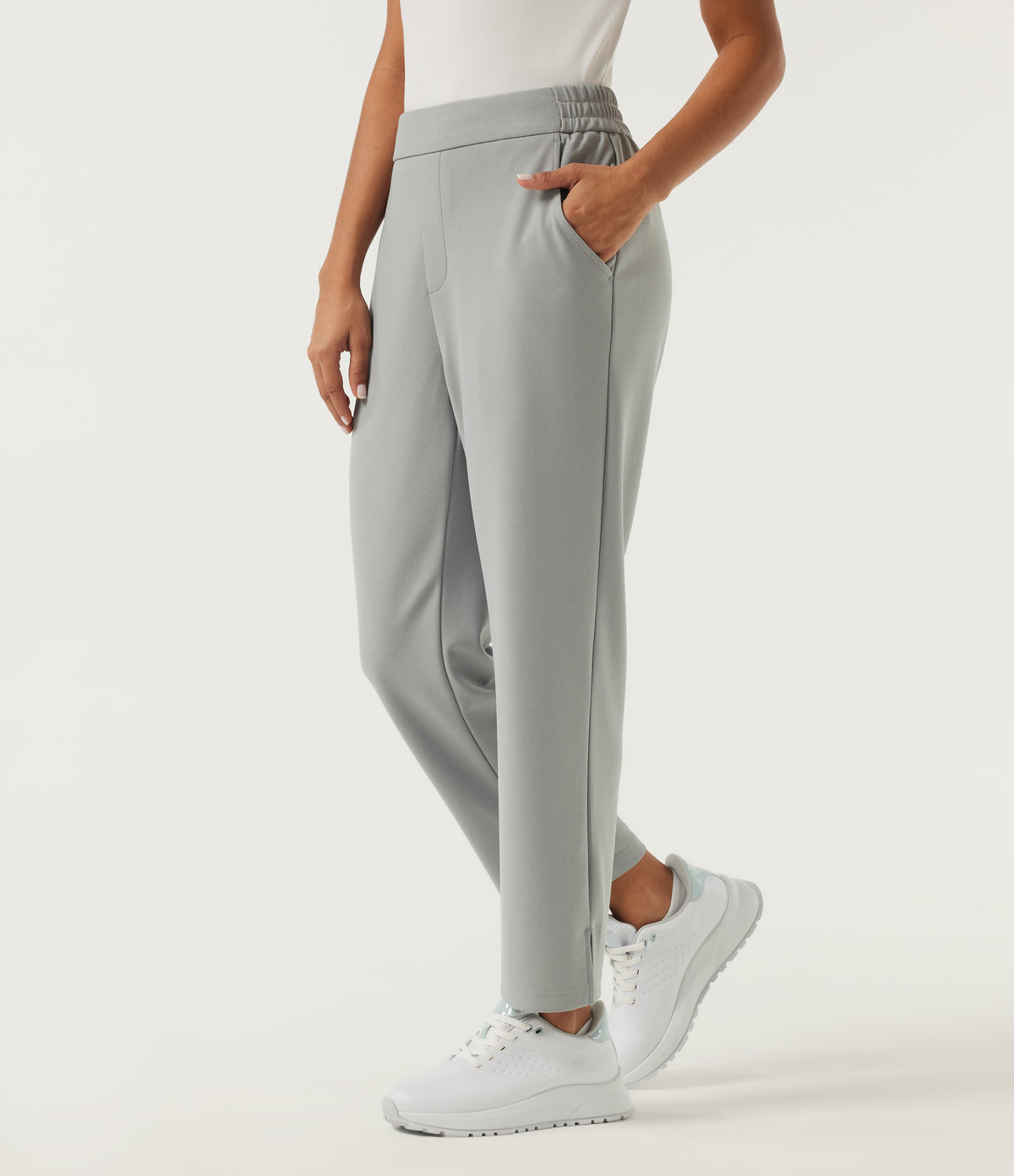 High Waisted Straight Leg Golf Trousers with Pockets-Golf Tee — Forest Fog — view 3