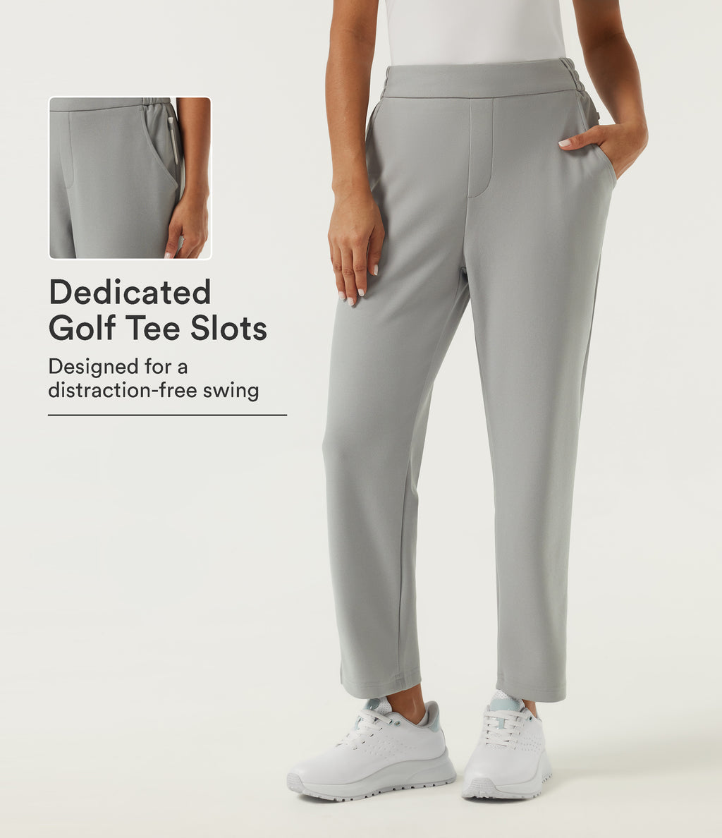 High Waisted Straight Leg Golf Trousers with Pockets-Golf Tee — Forest Fog — view 1