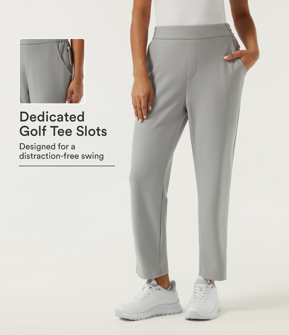 High Waisted Straight Leg Golf Trousers with Pockets-Golf Tee — Forest Fog — view 1