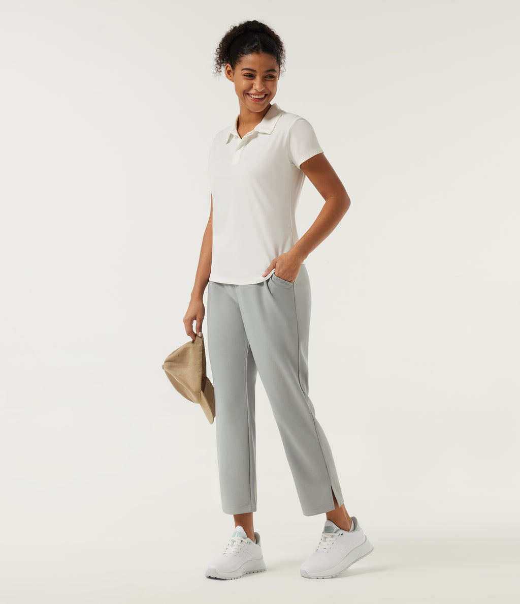 High Waisted Straight Leg Golf Trousers with Pockets-Golf Tee — Forest Fog — view 8