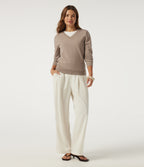 V Neck Long Sleeve Work Jumper — Daywall Beige — view 6
