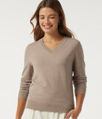V Neck Long Sleeve Work Jumper — Daywall Beige — view 4