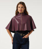 Mock Neck Sleeveless Work Faux Leather Jacket — Vineyard Wine — view 1