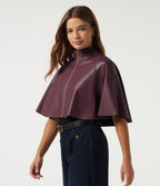 Mock Neck Sleeveless Work Faux Leather Jacket — Vineyard Wine — view 3