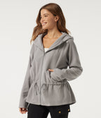 Hooded Long Sleeve Drawstring Curved Hem Fleece Casual Coat with Pockets — Gray Daze — view 3