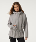 Hooded Long Sleeve Drawstring Curved Hem Fleece Casual Coat with Pockets — Gray Daze — view 1
