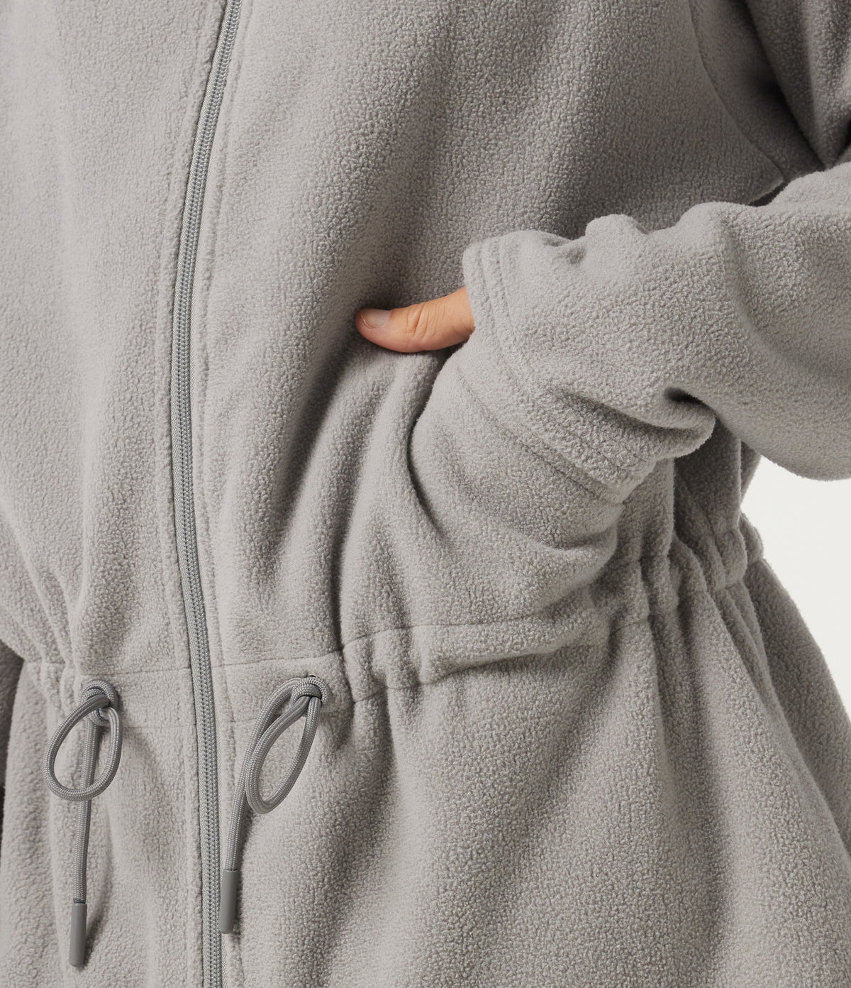 Hooded Long Sleeve Drawstring Curved Hem Fleece Casual Coat with Pockets — Gray Daze — view 8